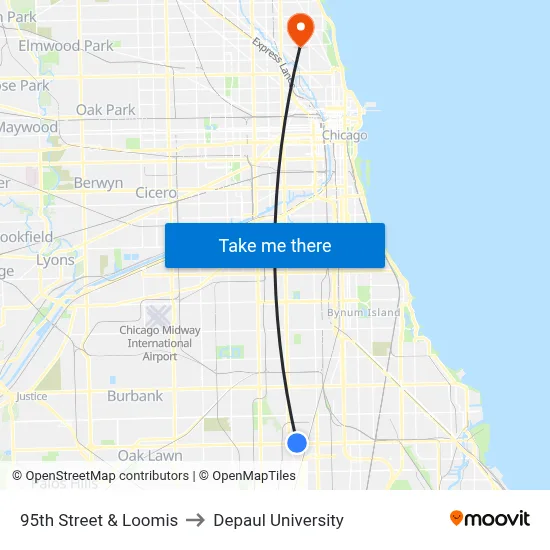 95th Street & Loomis to Depaul University map