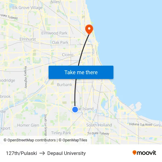 127th/Pulaski to Depaul University map
