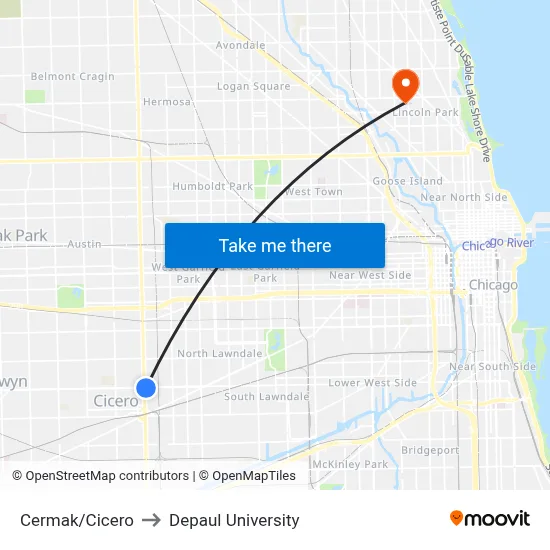 Cermak/Cicero to Depaul University map