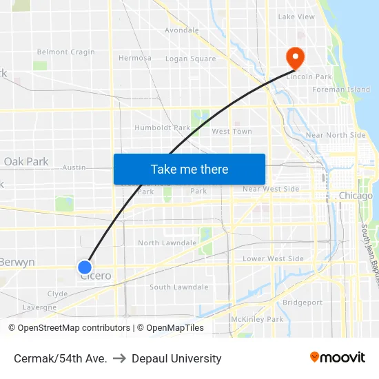 Cermak/54th Ave. to Depaul University map