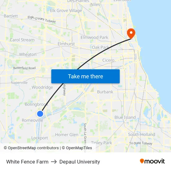 White Fence Farm to Depaul University map