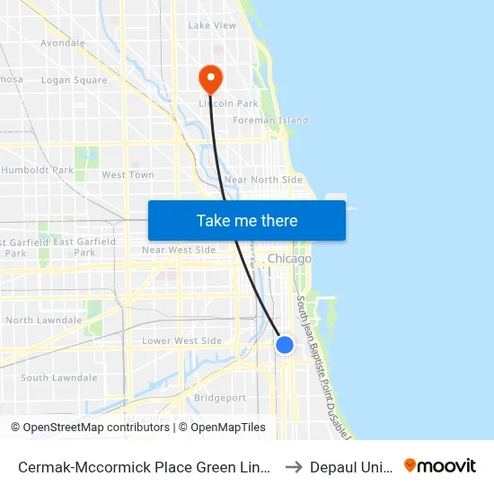 Cermak-Mccormick Place Green Line Station (West) to Depaul University map