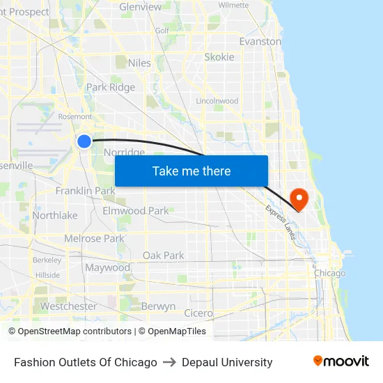 Fashion Outlets Of Chicago to Depaul University map