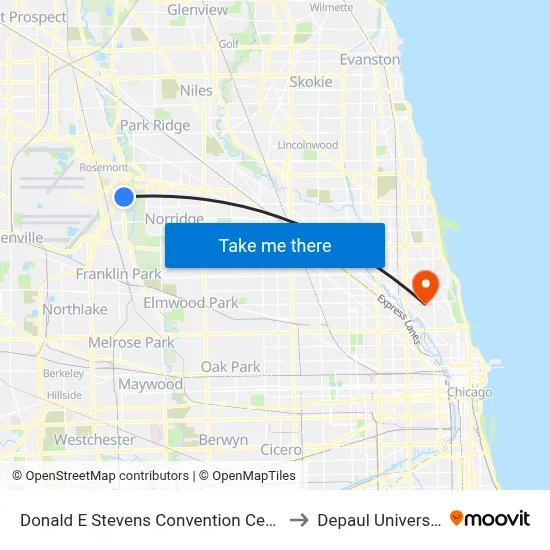 Donald E Stevens Convention Center to Depaul University map