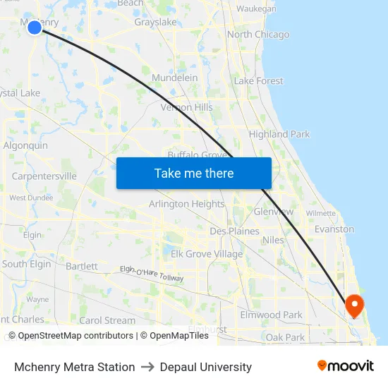 Mchenry Metra Station to Depaul University map