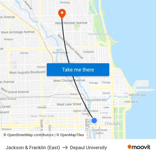 Jackson & Franklin (East) to Depaul University map