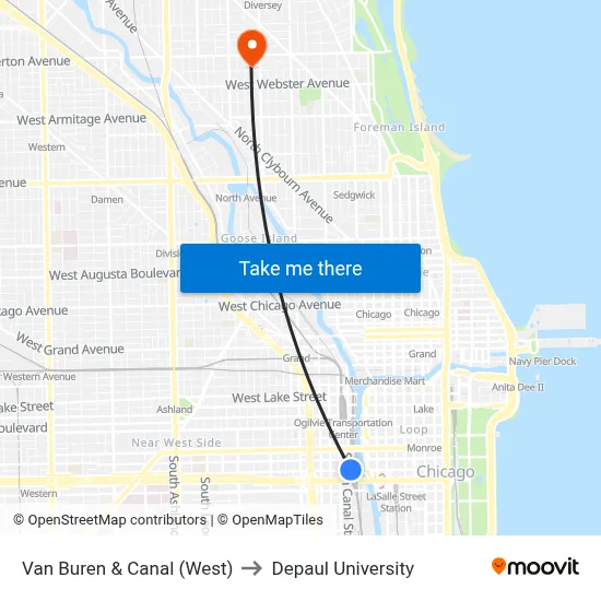 Van Buren & Canal (West) to Depaul University map
