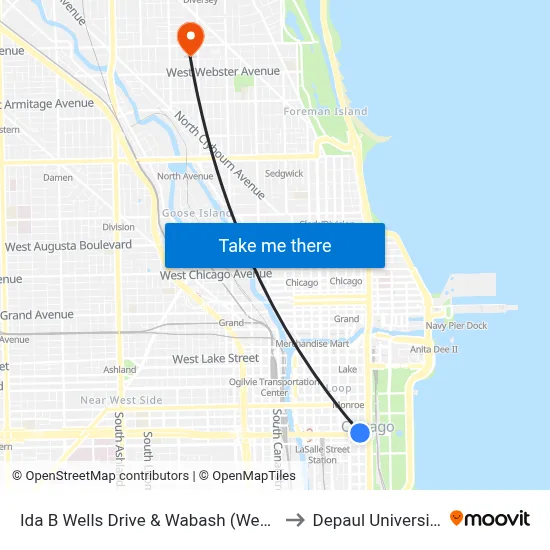 Ida B Wells Drive & Wabash (West) to Depaul University map