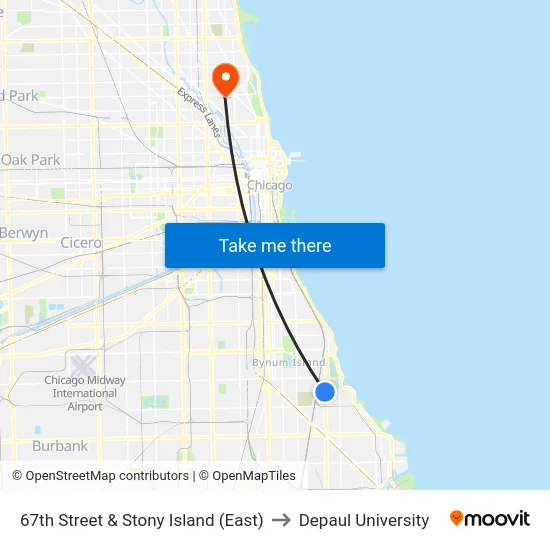 67th Street & Stony Island (East) to Depaul University map