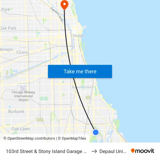 103rd Street & Stony Island Garage Terminal (Nw) to Depaul University map