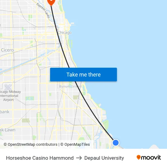 Horseshoe Casino Hammond to Depaul University map