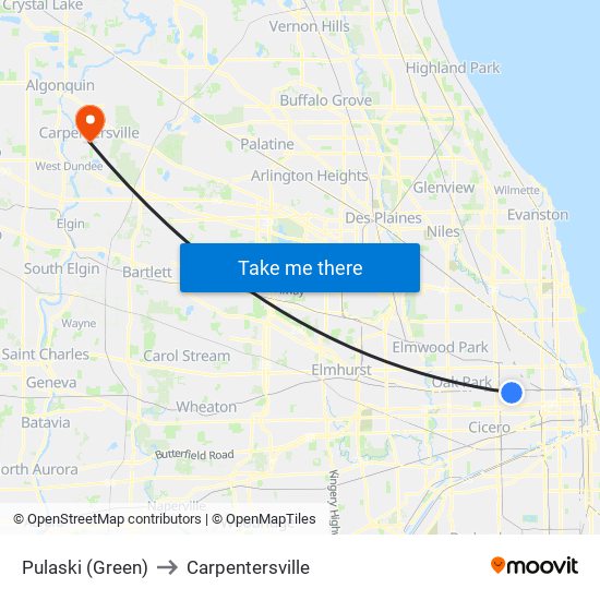 Pulaski (Green) to Carpentersville map