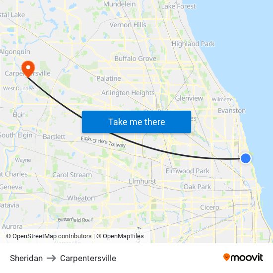 Sheridan to Carpentersville map