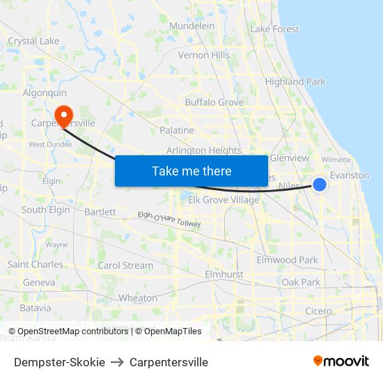 Dempster-Skokie to Carpentersville map