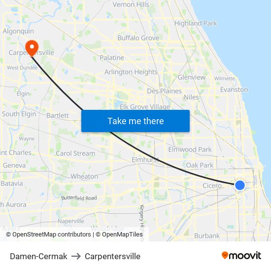 Damen-Cermak to Carpentersville map