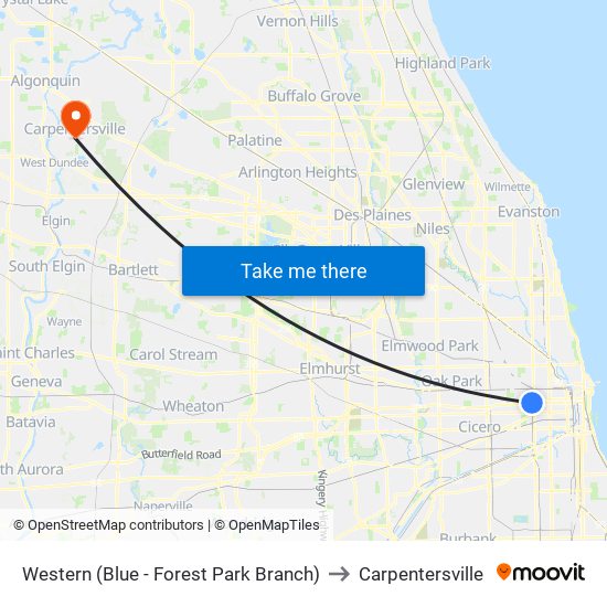 Western (Blue - Forest Park Branch) to Carpentersville map