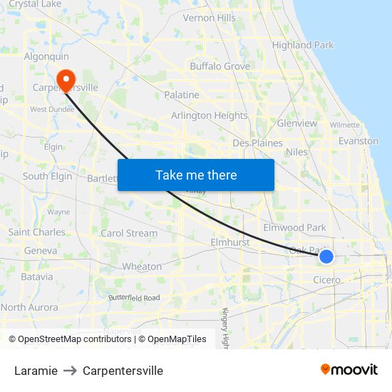 Laramie to Carpentersville map