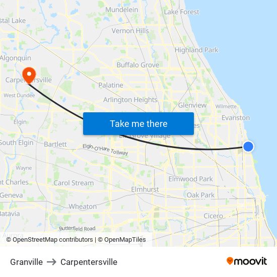 Granville to Carpentersville map