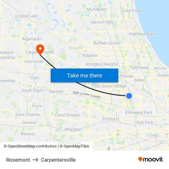 Rosemont to Carpentersville map