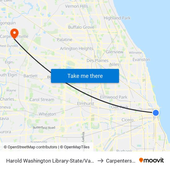 Harold Washington Library-State/Van Buren to Carpentersville map