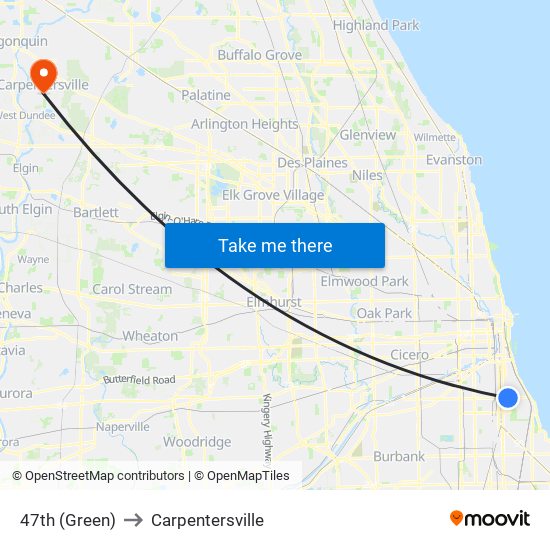 47th (Green) to Carpentersville map