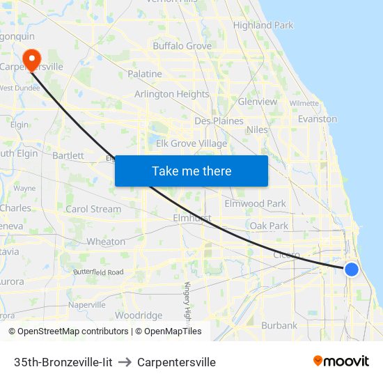 35th-Bronzeville-Iit to Carpentersville map