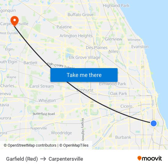 Garfield (Red) to Carpentersville map