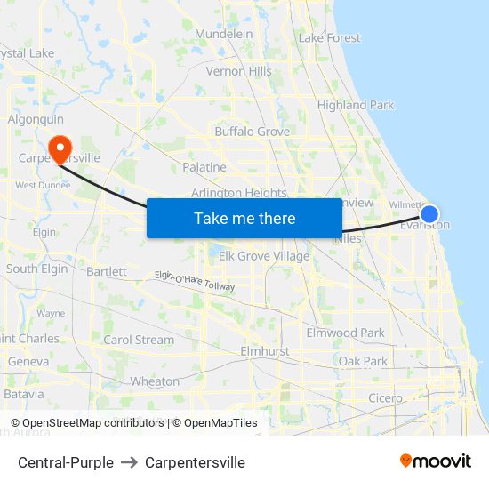Central-Purple to Carpentersville map
