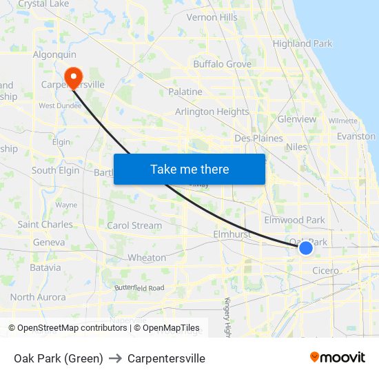 Oak Park (Green) to Carpentersville map