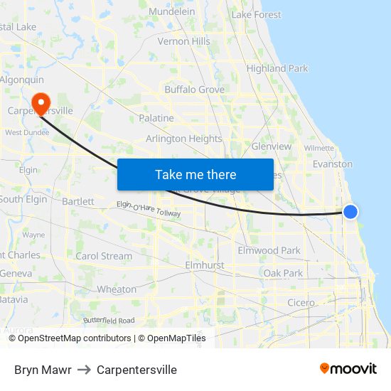 Bryn Mawr to Carpentersville map