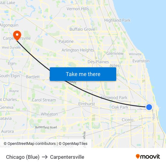 Chicago (Blue) to Carpentersville map