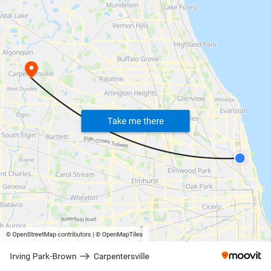 Irving Park-Brown to Carpentersville map