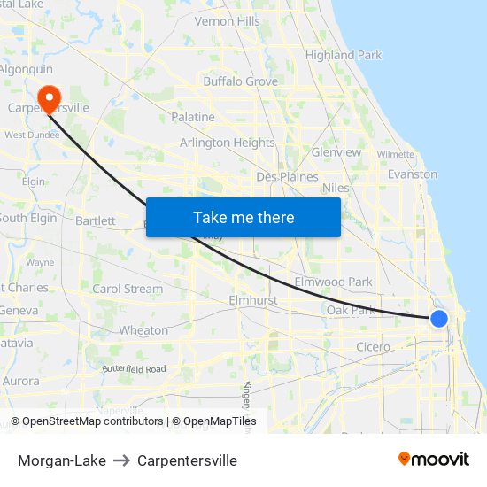 Morgan-Lake to Carpentersville map