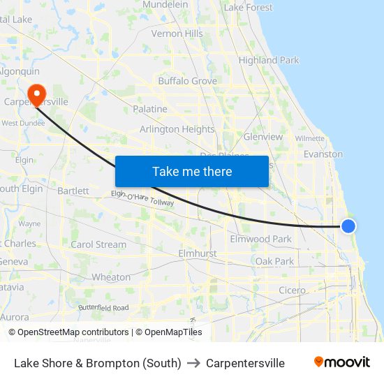 Lake Shore & Brompton (South) to Carpentersville map