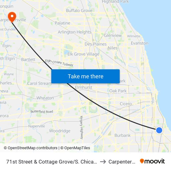 71st Street & Cottage Grove/S. Chicago (West) to Carpentersville map