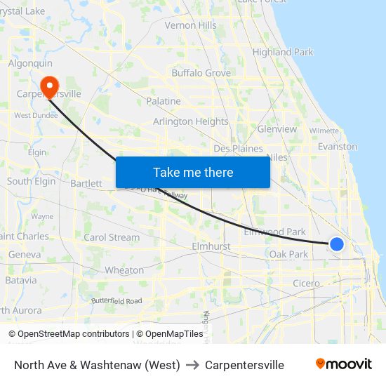 North Ave & Washtenaw (West) to Carpentersville map