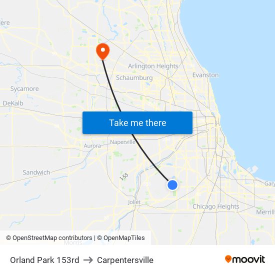 Orland Park 153rd to Carpentersville map