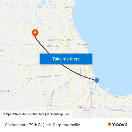 Cheltenham (79th St.) to Carpentersville map