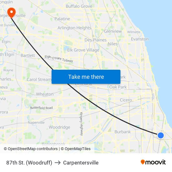 87th St. (Woodruff) to Carpentersville map