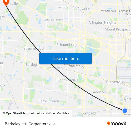 Berkeley to Carpentersville map