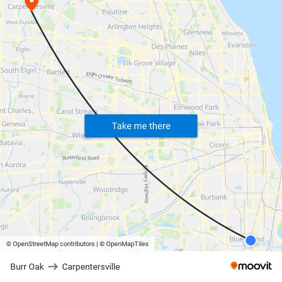 Burr Oak to Carpentersville map