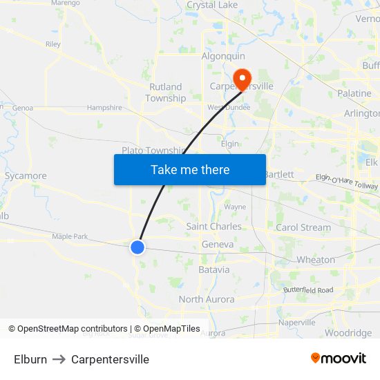 Elburn to Carpentersville map