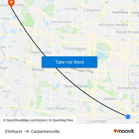 Elmhurst to Carpentersville map