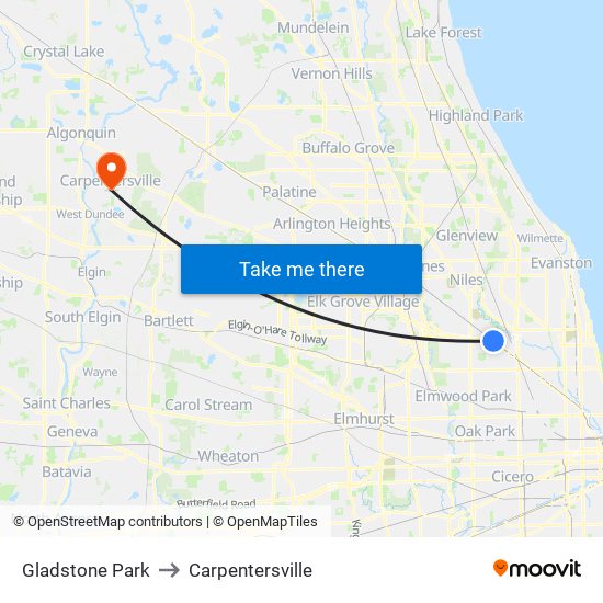 Gladstone Park to Carpentersville map