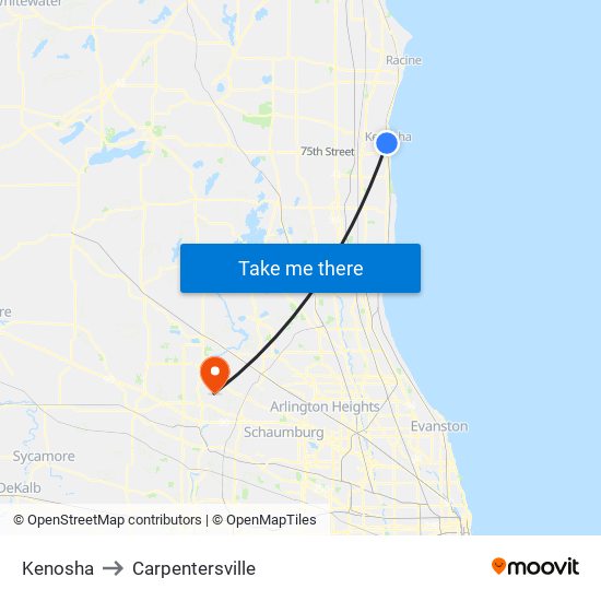 Kenosha to Carpentersville map