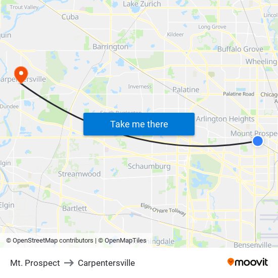 Mt. Prospect to Carpentersville map