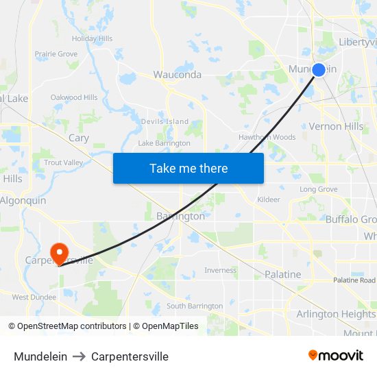 Mundelein to Carpentersville map