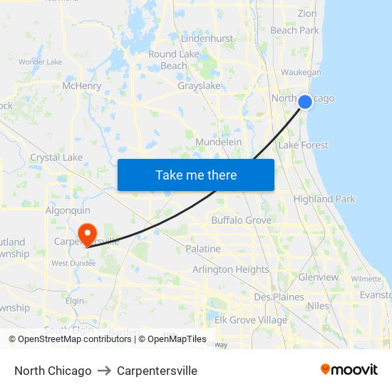 North Chicago to Carpentersville map