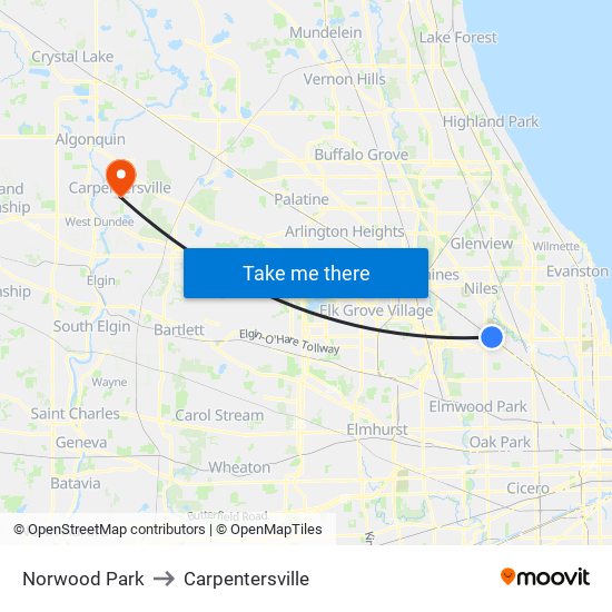 Norwood Park to Carpentersville map