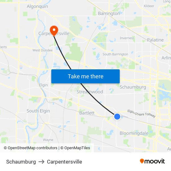 Schaumburg to Carpentersville map